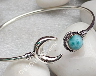 Sterling Silver Larimar Bracelet: Boho Ocean Gemstone Jewelry