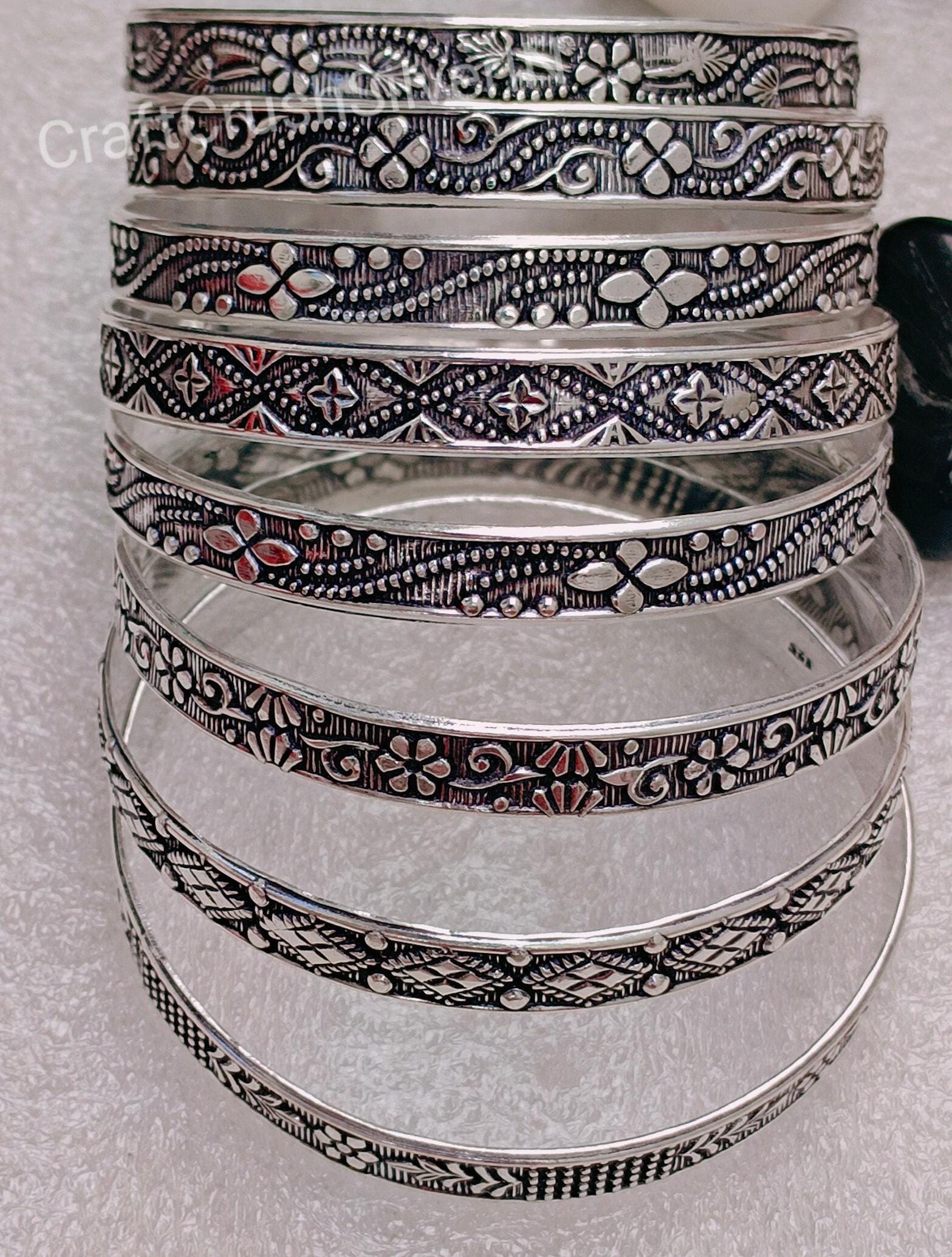 Oxidized Sterling Silver Bangle Set: Multi Design Bangles for
