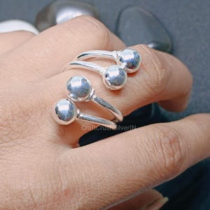 Adjustable Sterling Silver Double Ball Ring: Handmade Chunky Statement
