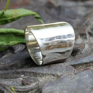 925 Sterling Silver Wide Band Ring: Handmade Boho Statement Jewelry
