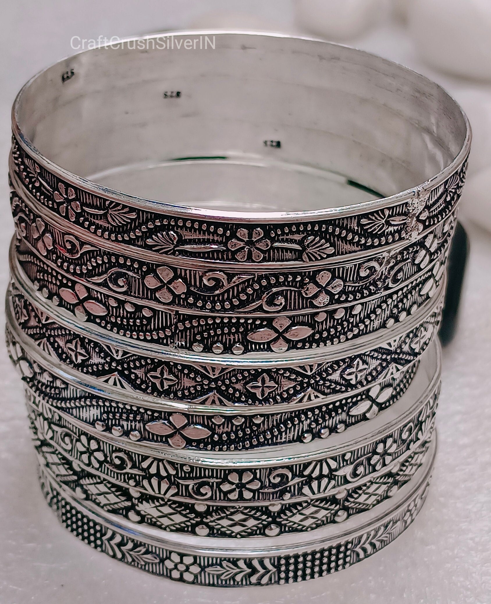 Oxidized Sterling Silver Bangle Set: Multi Design Bangles for