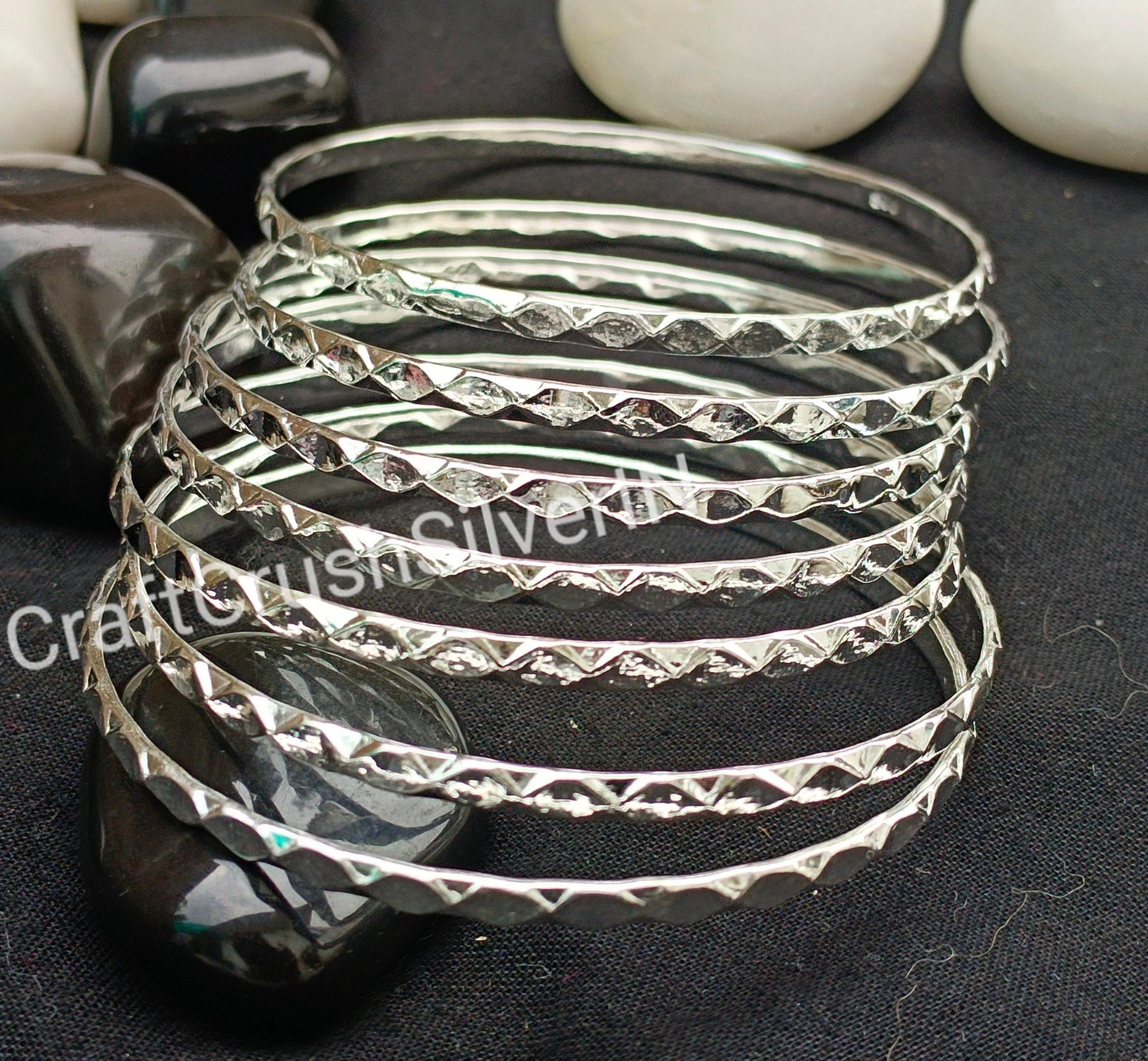 Sterling Silver Stacking Bangles - Hammered Semanario Bracelets