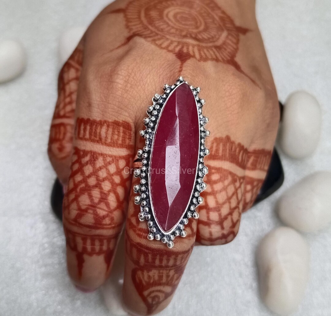 Large Ruby Sterling Silver Ring - Statement Boho Jewelry - Etsy