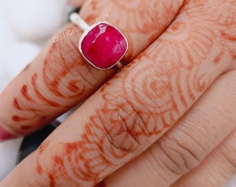 Roher Rubin 925 Sterling Silber Ring: Juli Geburtsstein Boho Ring