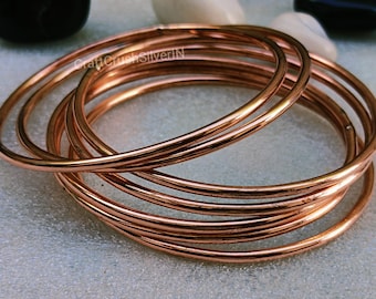 Solid Pure Copper Bangle Set, Thin Stacking Bangles