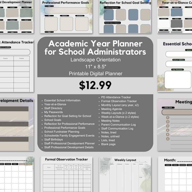 Academic Planner for School Administrators Etsy