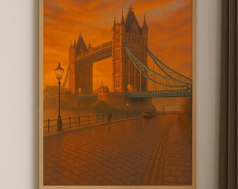 London Tower Bridge Golden Hour Print: Romantic City Skyline Art