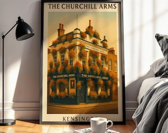 Churchill Arms Kensington Art Print | Vintage London Pub Illustration | Unframed Poster Print
