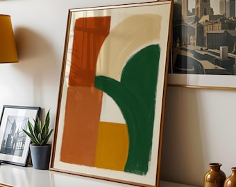 Terracotta & Green Modern Abstract Wall Art Print | Geometric Minimalist Shapes Poster | Contemporary Inspired Artwork