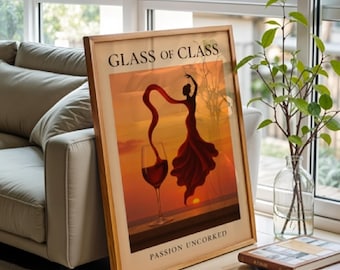 Flamenco Wine Art Print: Passionate Sunset, Elegant Kitchen Decor | Unframed Poster