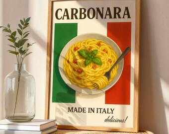 Spaghetti Carbonara Art Poster Print Unframed | Italian Kitchen Wall Decor