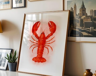 Red Lobster Watercolour Print | Nautical Seafood Poster | Coastal Kitchen Décor