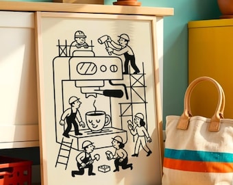 Construction Workers Espresso Print | Playful Kitchen Cafe Wall Art