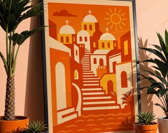Santorini Sunset Print | Abstract Greece Travel Poster | Minimalist Wall Art