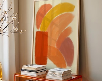Modern Abstract Art Poster | Terracotta & Mustard Minimalist Unframed Print | Contemporary Mid-Century Style Wall Art