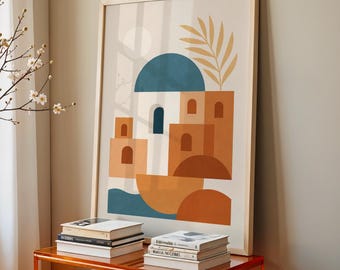 Santorini Abstract Wall Art Print | Modern Minimalist Boho Poster for Living Room Deco