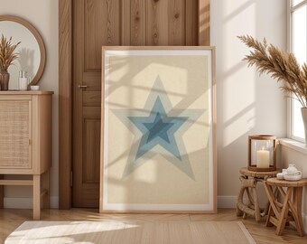 Blue Star Geometric Print | Minimalist Scandinavian Wall Art Poster
