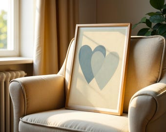 Blue Overlapping Hearts Print | Minimalist Love Poster | Modern Unframed Bedroom Artwork