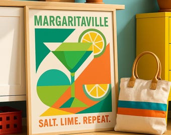 Margaritaville Tequila Cocktail Print: Retro Abstract Bar Cart Decor