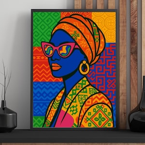 Afrocentric Pop Art Framed Wall Print – Bold Colourful Portrait