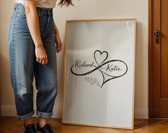 Personalised Infinity Heart Names Couple Wall Art | Anniversary Wedding Keepsake Poster Gift