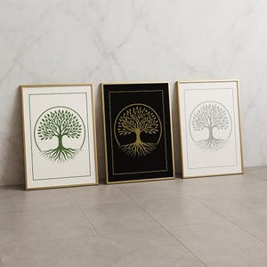 Tree of Life Wall Art Set: Gold Geometric Prints Trio