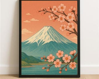 Poster Su Tela Montagne Innevate Con Albero Di Ciliegio – Stampa Artistica Moderna, Decorazione Da Parete Per Camera Da Letto, Soggiorno, Ufficio