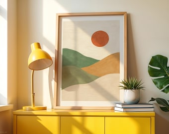 Abstract Landscape Print | Neutral Green Terracotta Sun Boho Wall Art