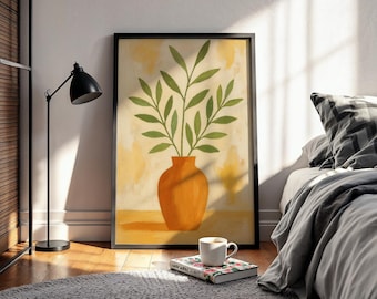 Green Botanical Wall Art Poster Print | Terracotta Floral Décor | Minimalist Plant Unframed Illustration