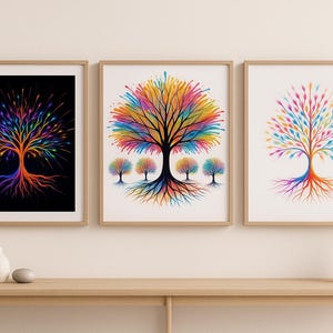 Colorful Tree of Life Art Set: Boho Spiritual Home Decor