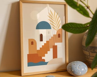 Santorini Art Print | Abstract Greek Island Coastal Décor