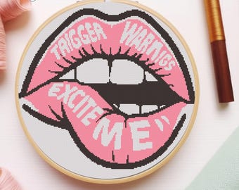 Trigger Warnings Excite Me Cross Stitch Pattern –Bookish Design – PDF Download