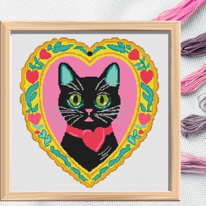 Cat Heart Cross Stitch Pattern: Colorful Feline Design (PDF Pattern)