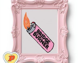 Bridge Burner Pink Lighter Cross Stitch Pattern – PDF Download