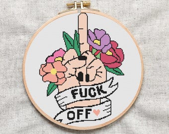 F*#k Off Lustiges Kreuzstichmuster, Buntes Dekor
