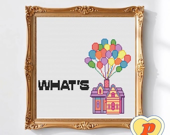 Up House Balloons Cross Stitch Pattern, Funny Movie Meme (PDF Pattern)