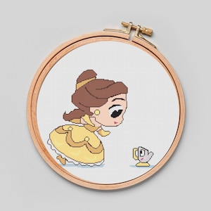 Belle Cross Stitch Pattern: Princess Watercolor Design (PDF Download)