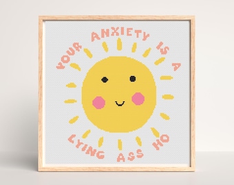 Funny Anxiety Quote Cross Stitch Pattern: Mental Health (PDF Download)