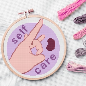 Self Care Cross Stitch Pattern, Girl Power, Feminist Pattern