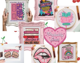Spicy Romance Cross Stitch Pattern Bundle: Bookish Humor, 8 PDF Designs
