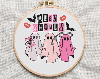 Mean Ghouls Halloween Cross Stitch Pattern, Mean Girls Parody
