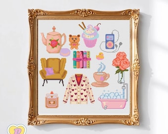 Self Care Cross Stitch Pattern with PDF Downloadable Charts Included