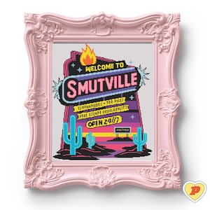 Smutville Roadside Sign Cross Stitch Pattern with PDF Downloadable Charts Included