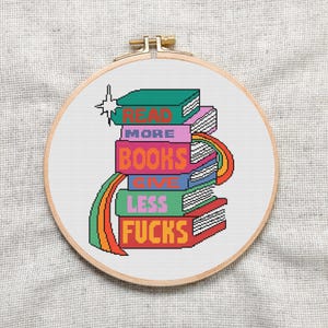 Read More Books Cross Stitch Pattern: Book Lover Gift (PDF)