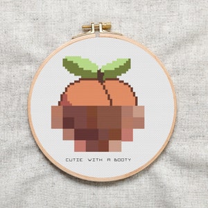 Funny Peach Cross Stitch Pattern: Cutie with a Booty Pun (PDF Download)
