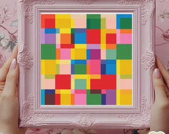 Colorful Geometric Squares Cross Stitch Pattern-PDF Download