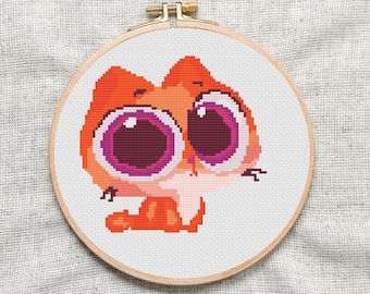 Funny Cat Cross Stitch Pattern: Simple Kawaii Design (PDF Download)