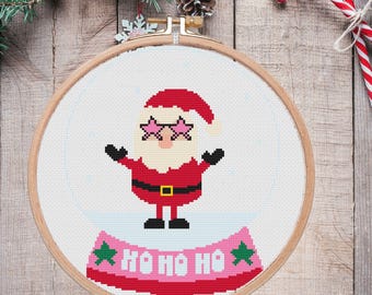 Santa Snow Globe Cross Stitch Pattern, Holiday Design (PDF Pattern)