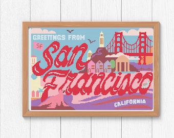 San Francisco Landmarks Cross Stitch Pattern, Bay Area Pattern, Nature, Instant PDF Download
