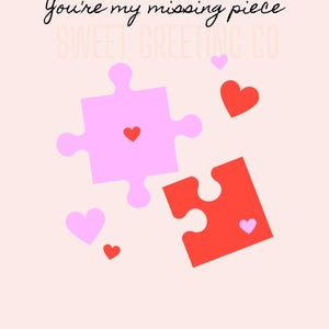 You're My Missing Piece - Valentijnsdagkaart met puzzelthema | Digitale download | Afdrukbare wenskaart